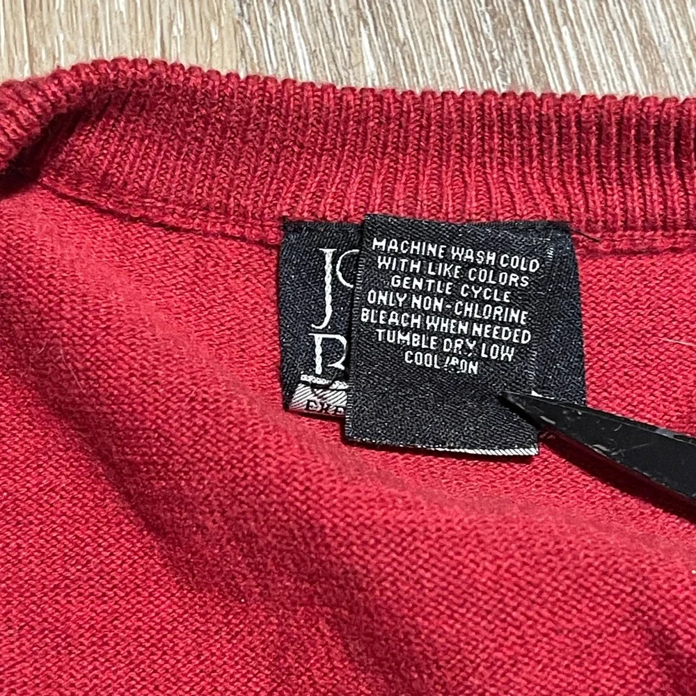Jos A Bank Executive Collection Mens Argyle V-Neck Sweater Red Cotton Medium EUC